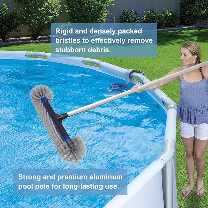 Poolvio 5-in-1 Pool Cleaning Kit - Includes Semi-Deep Skimmer Net, Aluminum Leaf Rake, 20' Pool Brush with 13ft Adjustable Pole