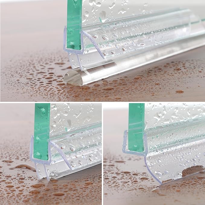 Frameless Shower Door Seal Strip 4 Pack x 39 Inch U for 3/8" Thick Glass Shower Door Side Seal Strip Bottom Seal Door Sweep Ultra Clear Polycarbonate, Stop Showers Leaks Create A Water Barrier
