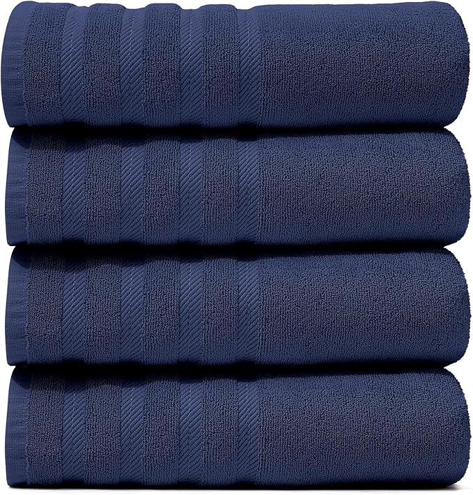 Hearth & Harbor Bath Towels for Bathroom - 100% Ring Spun Cotton Luxury Bathroom Towels - Soft & Highly Absorbent 4 Bath Towels, Navy