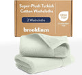 Brooklinen Super-Plush Turkish Cotton Washcloths - Set of 2 - Cotton, 820 GSM, Highly Absorbent, Machine Washable, Perfect for Home & Bathroom (13" x 13", Aloe Green)