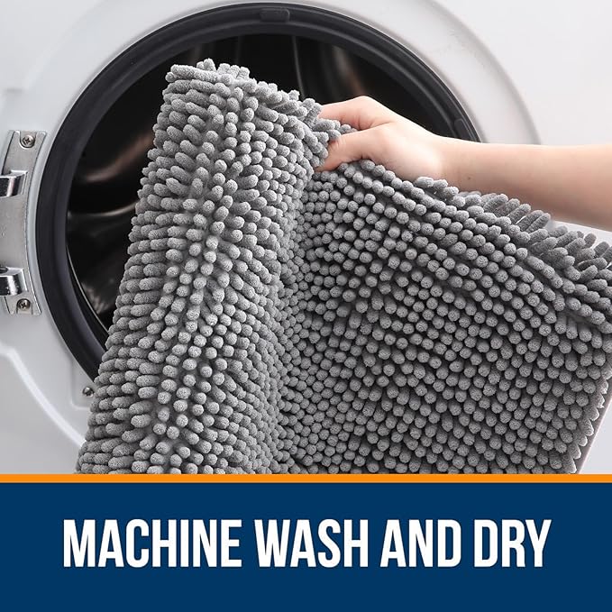 OLANLY Bathroom Rugs 40x24, Extra Soft Absorbent Chenille Bath Rugs, Rubber Backing Quick Dry, Machine Washable Bath Mats for Bathroom Floor, Tub and Shower, Home Decor Accessories, Grey
