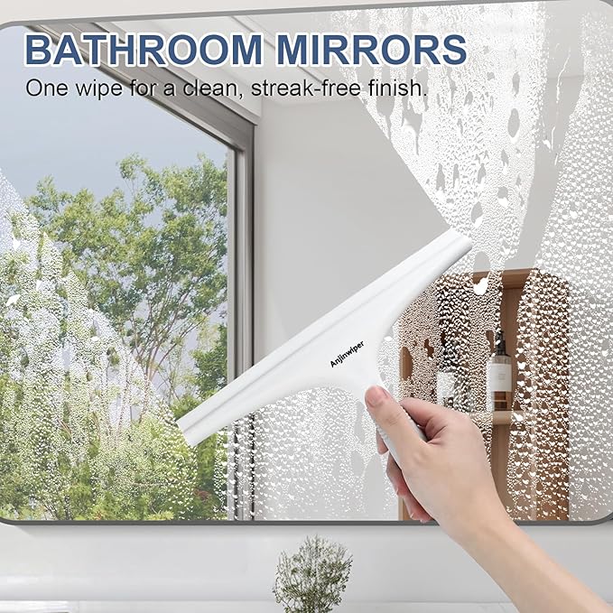 Silicone Shower Squeegee with Hook, Bathroom Squeegee for Shower Glass, Squeegee for Shower Doors, Mirror and Window, Shower Squeegee for Tile Shower Walls(10 inch, White & Gray)