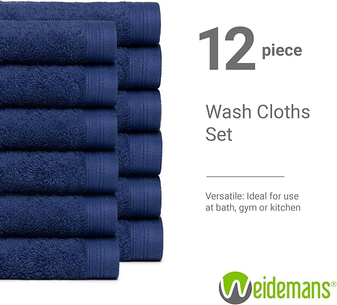 100% Cotton Washcloths Set 13” x 13” | Dark Grey Towels | Set of 12 Ultra Soft and Highly Absorbent Washcloths Sets for Bathroom, Gym, Hotel, Spa | Machine Washable Face Towel
