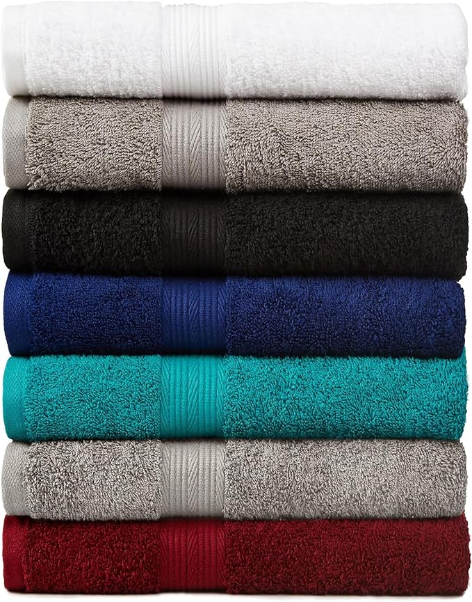 Amazon Basics Soft Bath Towels set , Absorbent Fade Resistant 100% Cotton washcloths 6 Pieces (12" x 12"), Perfect face towels, fingertip towels, Crimson
