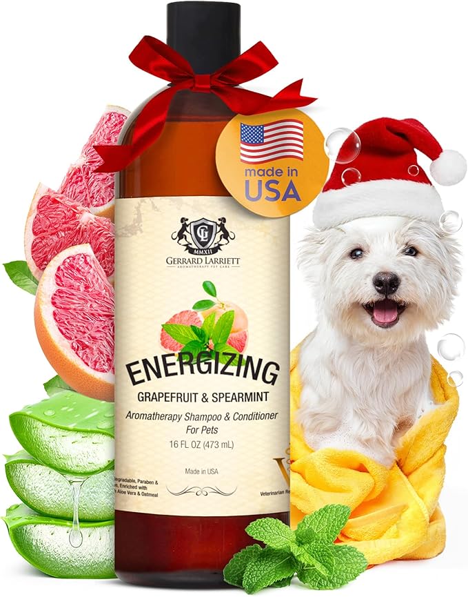 Dog Shampoo and Conditioner Energizing Grapefruit & Spearmint 16 Oz Dog Shampoo Itchy Skin Relief Aromatherapy Dog Shampoo for Smelly Dogs with Aloe Vera & Oatmeal Shampoo for Dogs by Gerrard Larriett