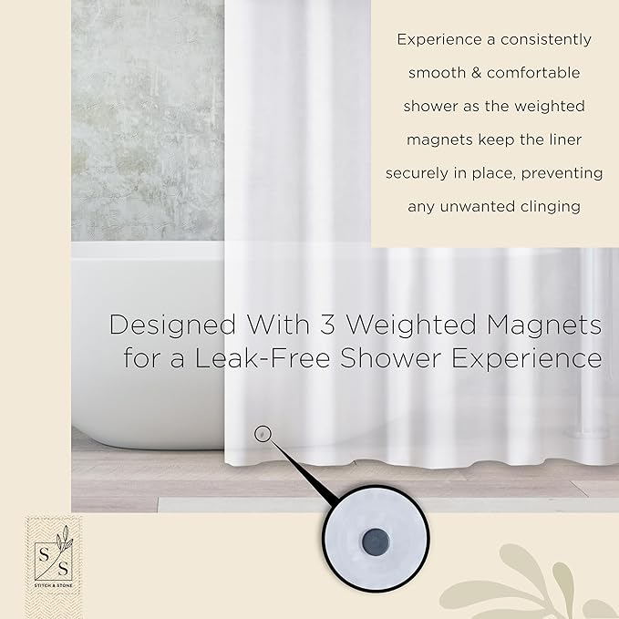 Stitch & Stone Shower Curtain Liner, Premium Medium Weight Durable Waterproof 6g PEVA for Bathroom with Weighted Magnets, Extra Long 72" x 96", Frosty 1 Pack