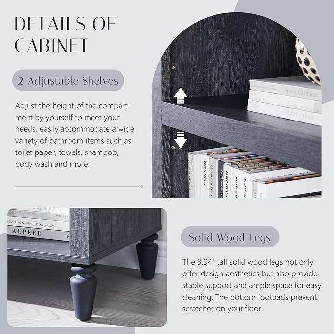 76" Tall Arched Bathroom Storage Cabinet, 5 Tiers Large Farmhouse Arched Cabinet w/Adjustable Shelves, Modern Wooden Storage Cabinet for Bathroom, Living Room, Entryway, Study Room (Dark Grey)