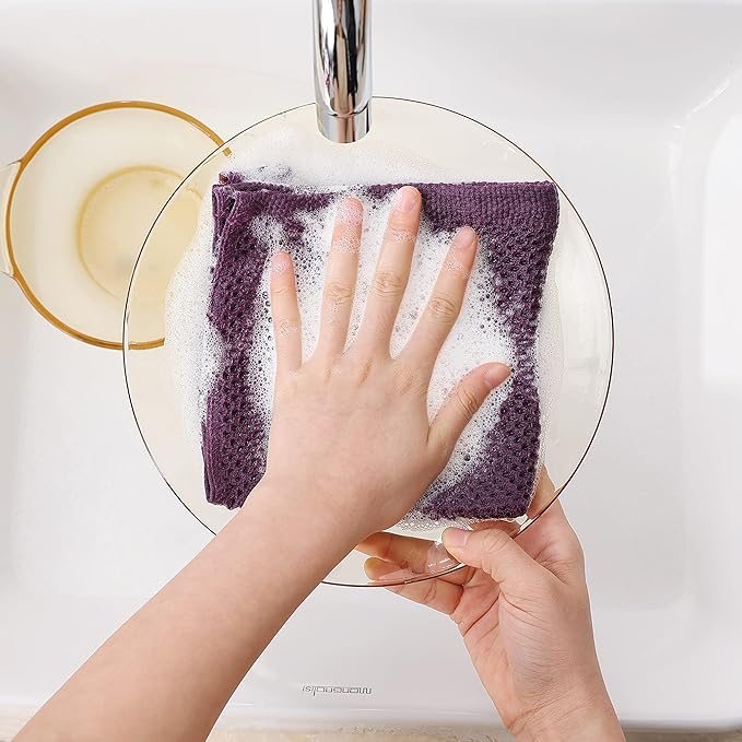 Homaxy 100% Cotton Waffle Weave Kitchen Dish Cloths, Ultra Soft Absorbent Quick Drying Dish Towels, 12 x 12 Inches, 8-Pack, Purple