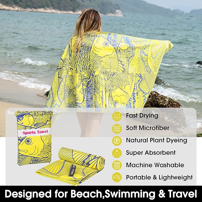 4Monster Microfiber Beach Towel Quick Dry,Super Absorbent Lightweight Travel Towel for Swimmers, Sand Free Camping Towel, Beach Towels for Pool,Swim,Water Sports,Yoga