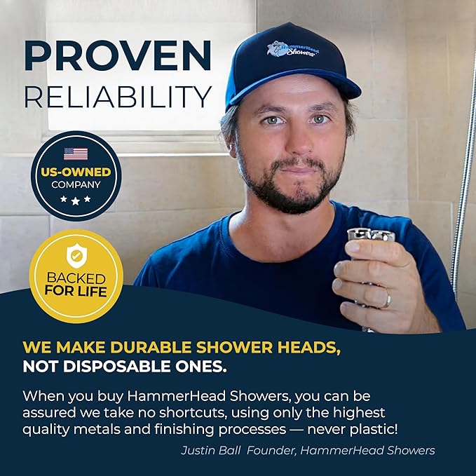 HammerHead Showers® Solid Metal 2 Inch High Pressure Shower Heads - CHROME – 2.5 GPM Shower Heads High Pressure - High Flow Shower Head with ADJUSTABLE SPRAY PATTERN - Fixed Shower Head