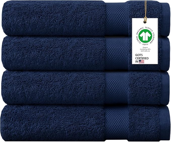 Delara 100% Organic Cotton Towels 650 GSM Plush Feather Touch Quick Dry Bath Sheet, Pack of 4 GOTS Certified, Oeko-Tex Green Certified, Organic Cotton Bath Sheet, 36"X70"
