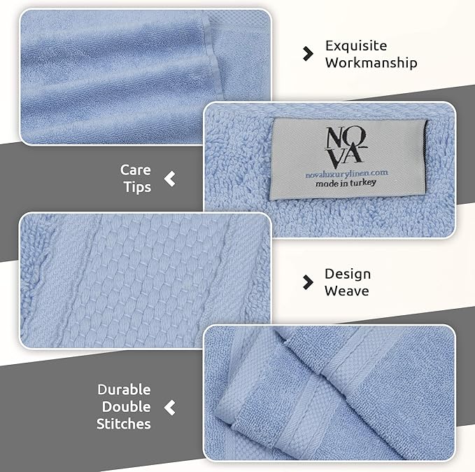 NOVA Luxury Linen - Hotel Quality Turkish Towel Set for Bathroom (6 Pcs Towel Set, Sky Blue)