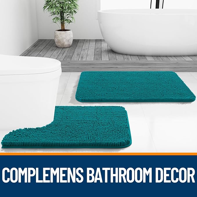 OLANLY Bathroom Rugs 44x24, Extra Soft Absorbent Chenille Bath Rugs, Rubber Backing Quick Dry, Machine Washable Bath Mats for Bathroom Floor, Tub and Shower, Home Decor Accessories, Deep Lake