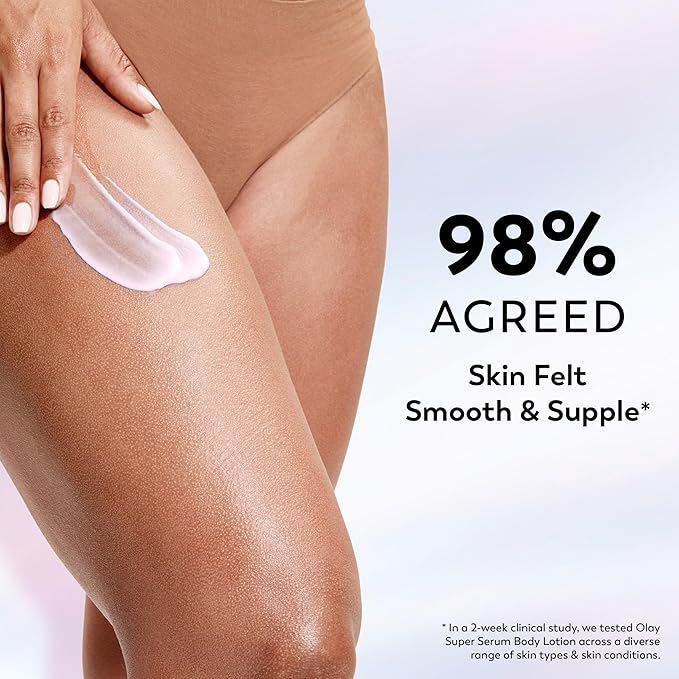 Olay Super Serum Body Cream for Dry Skin, 24hr Long Lasting Hydration, 5+ Ingredient Serum Complex for Bright Even Firm Luminous Skin, Sweet Vanilla & Soft Wood Scent,10 fl oz