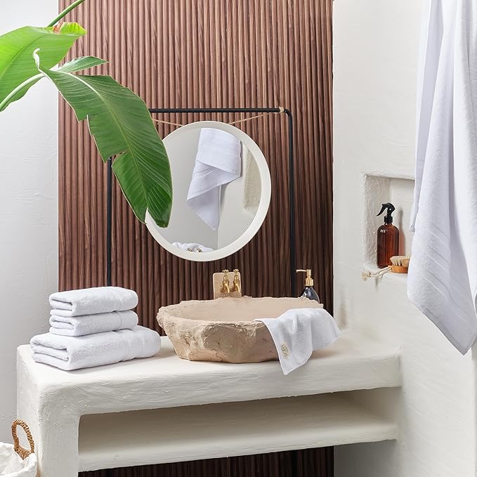 SOFE H&L | Olea Luxury Turkish Cotton Bath Towels Set of 6 : 2 Bath Towels 2 Hand Towels 2 Wash Cloths White | Thick, Premium, Soft, Durable, Absorbent - Hotel Quality Towel Sets for Bathroom