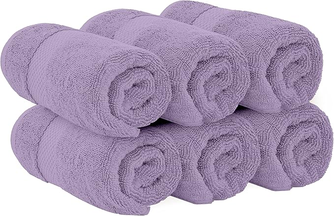 White Classic Luxury Lavender Hand Towels - Soft 100% Turkish Cotton | Highly Absorbent Hotel spa Bathroom Towel Collection | 16x30 Inch | Set of 6