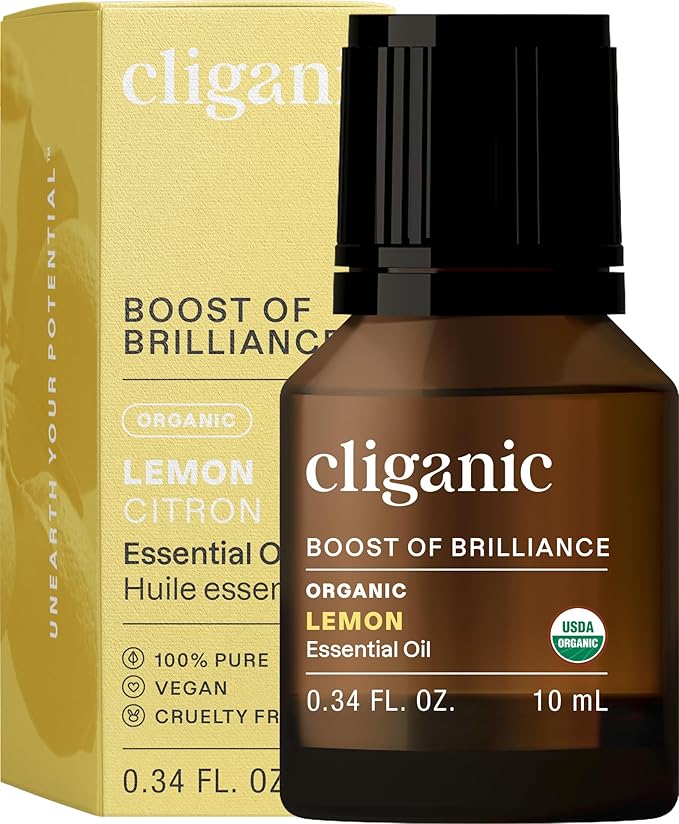 Cliganic USDA Organic Lemon Essential Oil, 100% Pure & Natural | Undiluted, for Aromatherapy, Household Cleaning | Non-GMO Verified (Packaging May Vary)