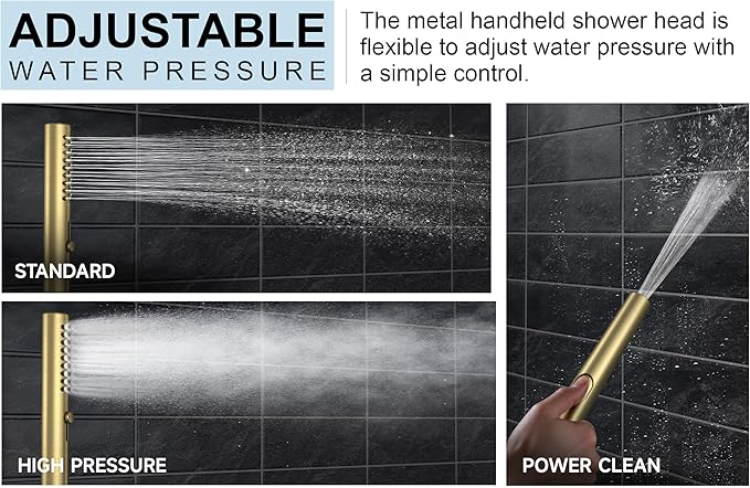 Lava Odoro Modern 3-Setting Round Rain Bathtub and Shower Faucet Set, Gold Rainfall Shower Head and Handle Set, Rain Shower System with Tub Spout, Shower Valve Trim Kit, Brushed Gold, SF104-SG-T