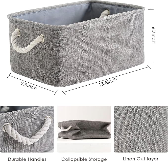 TheWarmHome Storage Bins Basket - Storage Baskets for Organizing Shelves,Home Closet Organizer for Book Shelf Organization,Fabric Storage Cubes,Medium Decorative Grey Basket Gift