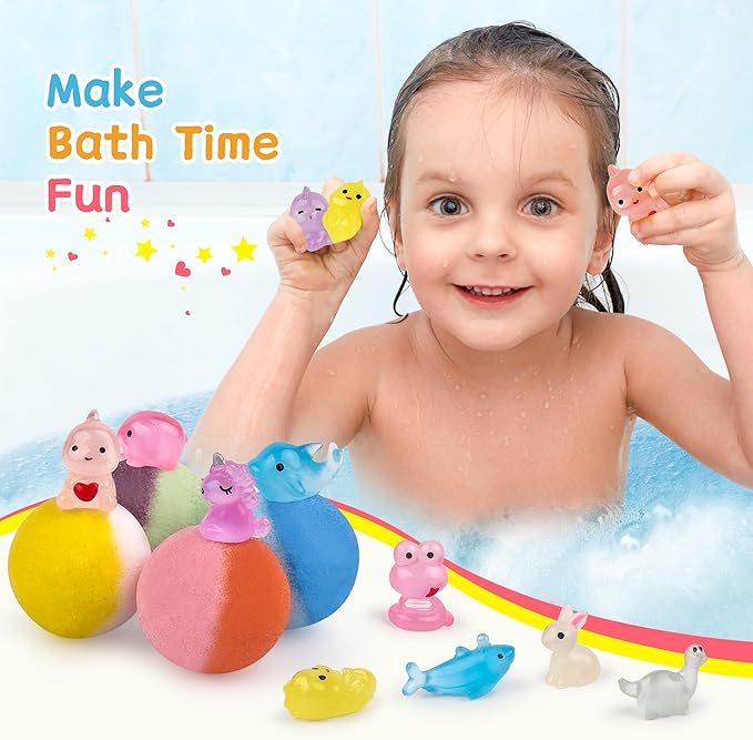 Bath Bombs for Kids with Toy Inside, 30 PCS Natrual and Organic Bubble Bath Bombs with Glow-in-The-Dark Surprise Inside, Perfect Handmade Birthday, Party, for Boys and Girls.