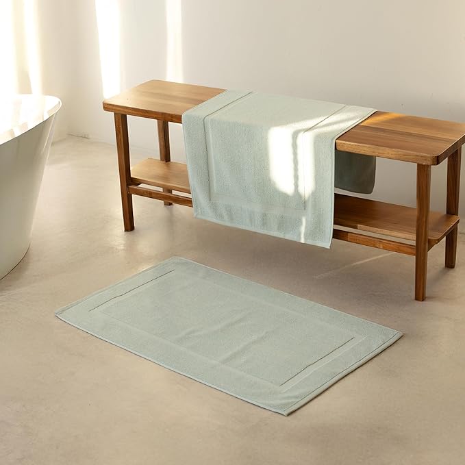 SALBAKOS 100% Turkish Cotton Bath Mat Set 2-Piece - 20x34 inch, Premium Quality Hotel Collection, Soft, Absorbent, Long Lasting, Durable Bathroom Rugs | Made in Turkey (Seafoam Green, 2 Bath Mats)