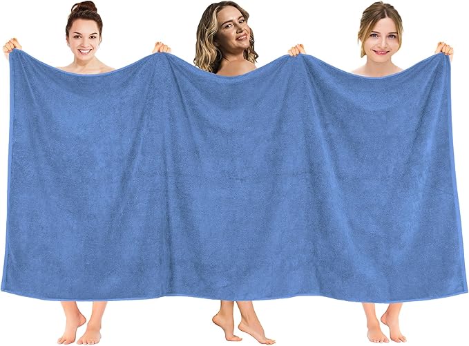 American Soft Linen Oversized Bath Sheet 40x80 Extra Large for Bathroom, 600 GSM 100% Cotton Turkish Jumbo Bathsheet Towels for Adults, Electric Blue Bath Sheet