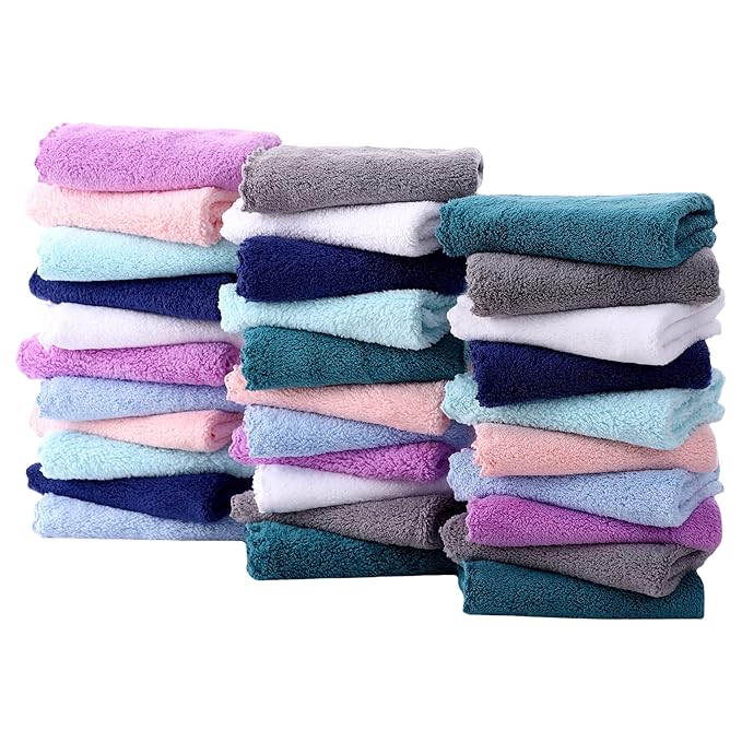 32 Pack Baby Washcloths - 10x10 Inch, Microfiber baby towel - Absorbent and Soft baby Wash Clothes for Newborns, Infants and Toddlers - Quick Dry baby boys and girls face towel - Multicolor