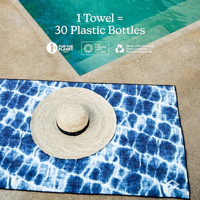 Nomadix Original Towel - Perfect for Beach, Pool, Travel, Camping, Yoga - Made with Recycled Materials - Super Absorbent - Sand Resistant- Aqua Blue - 72.5x30