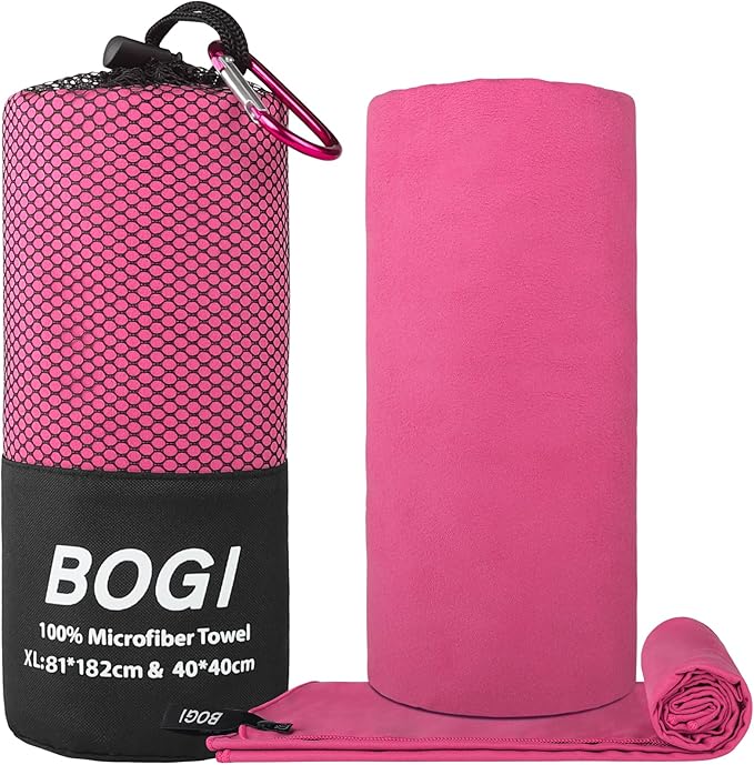 BOGI Microfiber Travel Sports Towel-Quick Dry Towel, Soft Lightweight Microfiber Camping Towel Absorbent Compact Travel Towel for Camping Gym Yoga Swimming Backpacking (XL:72''x32''+16''x16''-Hpink)