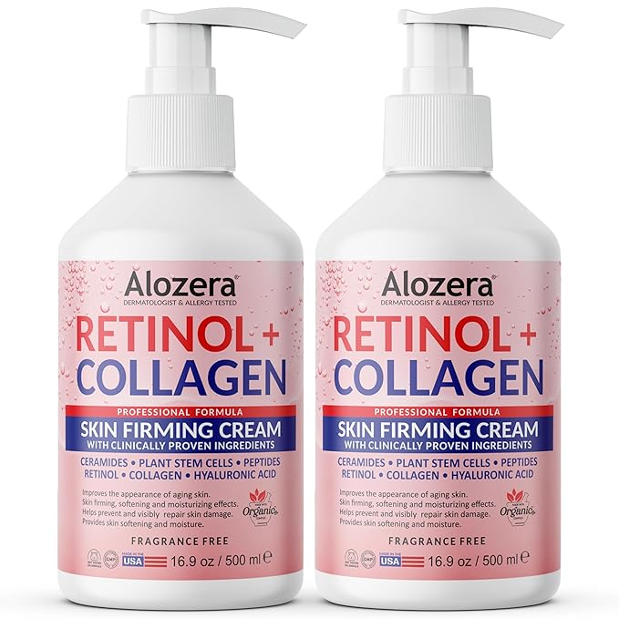 Alozera Skin Firming Retinol Collagen Body Lotion with Stem Cells for Aging Skin and Wrinkles, Non-Greasy, Lightweight Moisturizer, Fragrance-Free, 16.9 oz 2-Pack