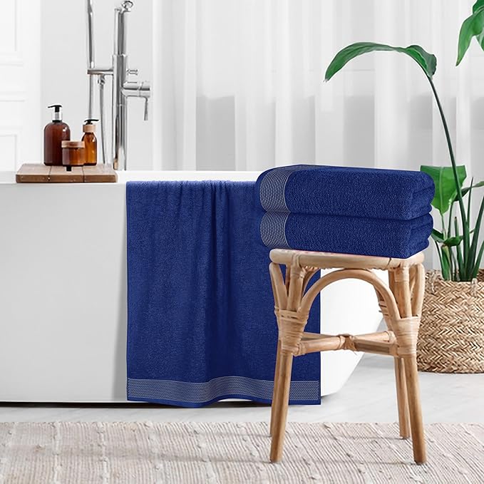 Belizzi Home Ultra Soft 4 Pack Oversized Bath Towel Set 27x54 inches, 100% Cotton Bath Towels, Highly Absorbant Compact Quickdry & Lightweight Towel, Ideal for Gym Travel Camp Pool - Navy Blue