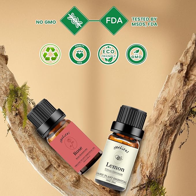 yethious Rose Lemon Essential Oils Set 2pcs*10ml 0.66oz 100% Organic Pure Aromatherapy Gift Oil Kit for Diffuser Rose Oil Essential Oil