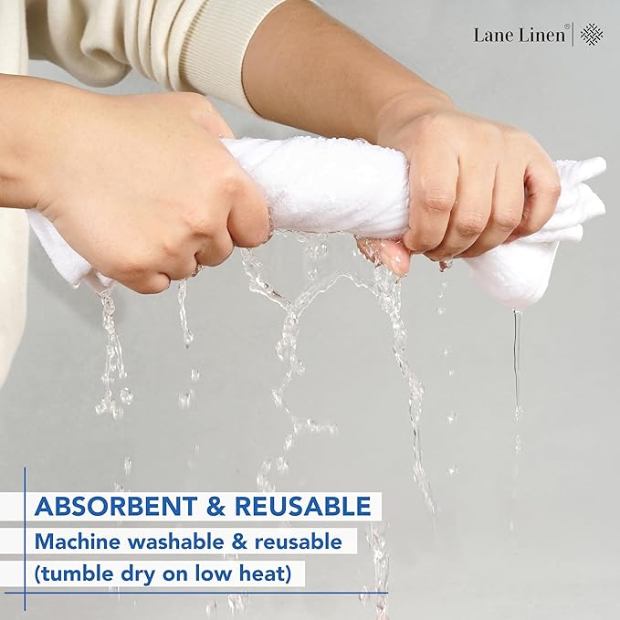 LANE LINEN 12 PC Wash Cloths Bathroom Set -100% Cotton Highly Absorbent Washcloths Bulk, Premium Spa & Hotel Quality Wash Clothes -White