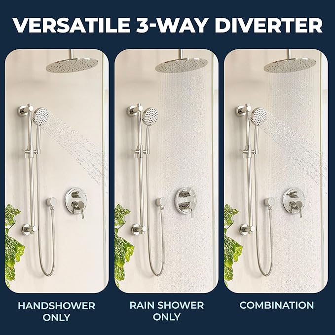 HammerHead Showers Solid Metal Two-Handle Shower Valve and Trim Kit, Volume and Temperature Control with Integrated Diverter, Pressure Balance Rough-In Valve Included, Brushed Gold
