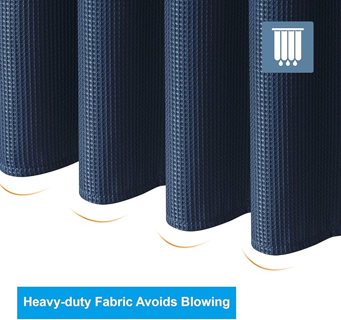 AmazerBath Navy Blue Waffle Shower Curtain Half Size, Stall Shower Curtain Fabric, Hotel Quality Bathroom Shower Curtains, 36 x 72 Inches