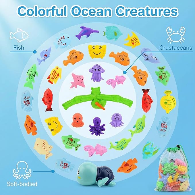 Magnetic Fishing Pool Toys Game, Water Table Bathtub Bath Toy - Pole Rod Floating Fish, Birthday Party Gifts for Toddler Age 3 4 5 6 Year Old, Kids Outdoor Toys