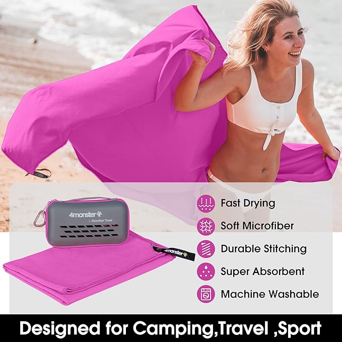 4Monster Camping Towel Super Absorbent, Quick Dry Microfiber Travel Towel, Light Weight Ultra Soft Compact Gym Towel for Hiking Swimming Beach Yoga Travel Sports Backpack
