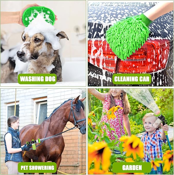 Upgrade Dog Washing Hose Attachment, Dog Shower Attachment with Soap Dispenser, Dog Shampoo Hose Attachment with Pet Bath Brush Car Wash Mitt & Dog Comb for Showering Pet (Hose Not Include)