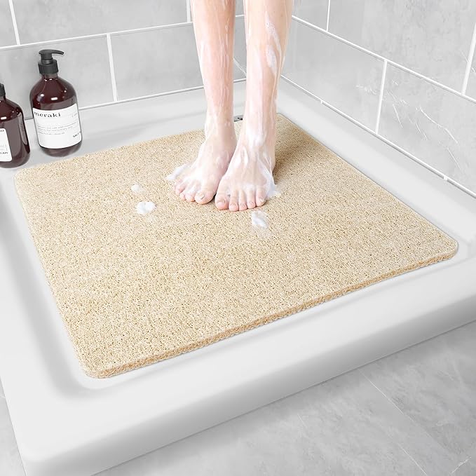 Non Slip Shower Mat, Anti Slip Bath Mat, Quick Drying Bath Tub Mats, Foot Scrubber Mat, Anti Slip Mat for Tub, Floor, Bathroom, Home, Kitchen, Hotel (Beige 24”x24”)