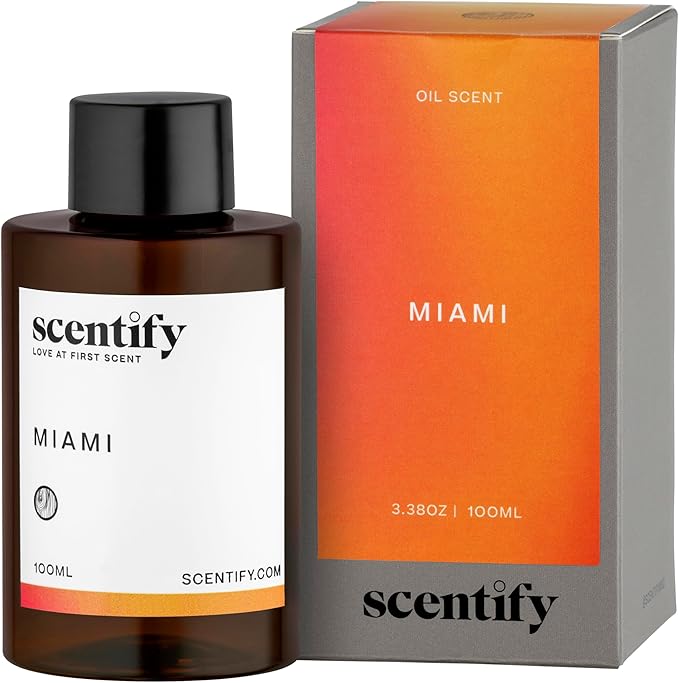 Scentify Miami Aroma Oil Refill Scent for Oil Diffusers - Creamy, Cashmere, Sandalwood, Musk Scents - Luxurious Relaxing Aromatherapy Diffuser Fragrance 100ml, 3.38 oz