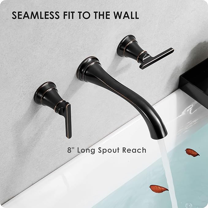 Oil Rubbed Bronze Wall Mount Tub Filler, High Flow Bath Tub Faucet 2 Handles, Brass Bathtub Faucets with 8 Inch Long Spout Reach, Rough-in Valve