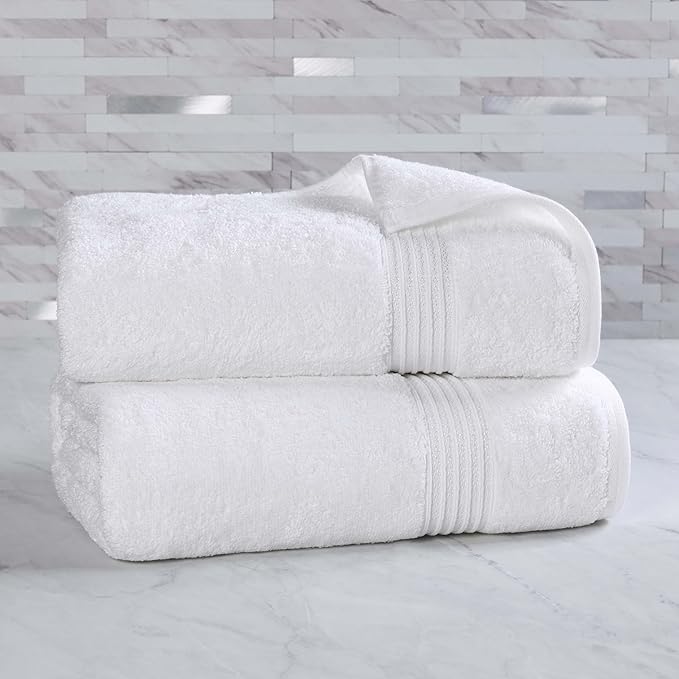 Superior Egyptian Cotton 2-Piece Bath Sheet Towel Set, Oversized Body Towels for Adults and Kids, Large Towel for Bath, Shower, Guest Bathroom, Spa, Gym, Resort, Essentials, Airbnb, White