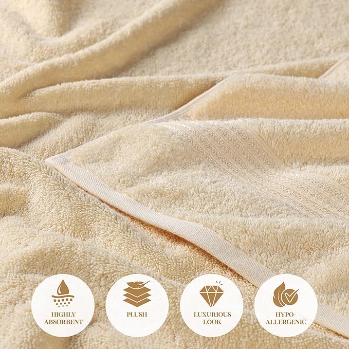 Superior Egyptian Cotton Bath Towel Set, Home Bathroom Towels, Master, Guest Bath, Decor Essentials, Quick Dry, Absorbent, Large Body Towels, Spa, Hotel, Resort, Adult, Kids, Set of 2, Canary
