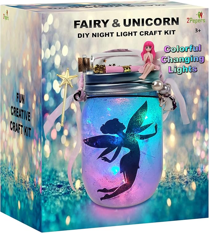 Make Your Own Unicorn & Fairy Lantern Jar Night light Arts and Crafts for Kids, Best Birthday Gifts for Girls Ages 3 4 5 6 7 8 9 10 11 12 Years old, DIY Unicorn Gift & Fairy Craft Kit for Little Girls