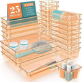 WOWBOX 25 PCS Plastic Drawer Organizer Set, 4 Sizes Desk Drawer Divider Organizers and Storage Bins for Makeup, Jewelry, Gadgets for Kitchen, Bedroom, Bathroom, Office, Clear Orange