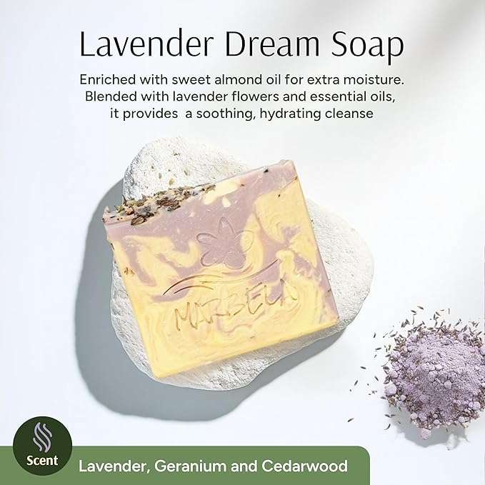 Marbela Cosmetics Lavender Dream Handmade Soap Bar - Made in USA, Vegan Friendly, Palm Oil Free, Natural Bar Soap - Gentle Face & Body Soap for Daily Skin Care, Moisturizing & Nourishing - 3.5 oz