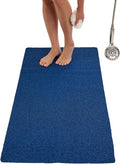 Soft Shower Mat Non Slip - PVC Loofah Inside or Outside Showers, Bathtubs, Bathrooms, and Wet Areas - Safe for Textured Tiled and Smooth Floor - No Suction Cups Secure Anti Slip (Navy 24 x 47)