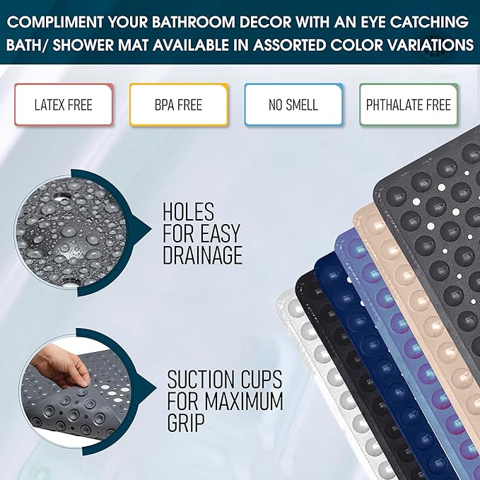ENKOSI 21 x 21 inch Square Non-Slip Shower Mat – Anti-Slip Shower Mats for Inside Shower – Secure Grip for Shower Stall Floors – Quick-Dry with Drain Holes (21x21 Aqua Green)