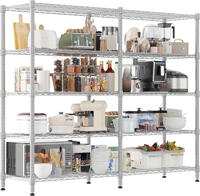 Homdox Heavy Duty Metal Shelves for Storage, 5 Tier Storage Racks and Shelving, Adjustable Wire Shelving Unit, Garage Rack Pantry Shelves Kitchen Shelving, 18"x72"x72", Silver Gray