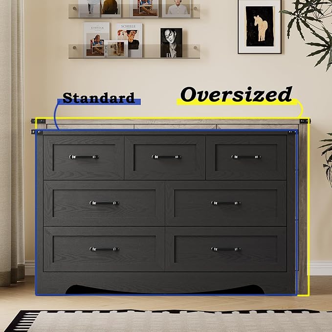 7-Drawer Dresser for Bedroom, Modern Wooden Chest of Drawers with Metal Handles, Anti-Tipping Design, Sturdy and Stable Storage Organizer for Living Room, Entryway, Home Office